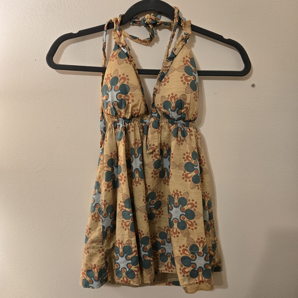 BCBGeneration Floral Halter Top in Blue and Orange